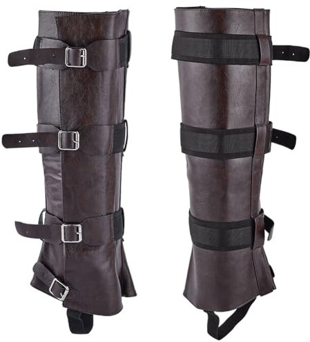 GORGECRAFT 2 Stück Beinschützer Für Mittelalterliche Ritter Stiefelüberzüge Renaissance Kunstleder Wikinger Ritter Beingamaschen Kokosnussbraun Steampunk Verstellbare Gürtelschnalle Halloween Cosplay