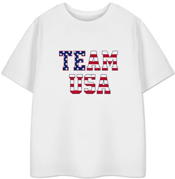 Show Me The Merch Team USA White Graphic Tee | Unisex Kids T-Shirt with USA Flag Design | Football Tournament Sports Apparel | Children's Patriotic Top for Boys & Girls - 9-10 Years