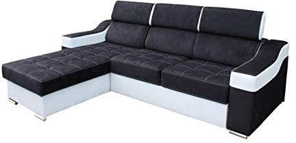 All4All Ecksofa mit Schlaffunktion Geri 240 cm x 183 cm - Sofa in L-Form - Schlafsofa mit Bettkasten - für 3 Personen - Kleines Sofa - Schwarz/Weiß - Gewebe mit Kunstleder - Linke Seite 19
