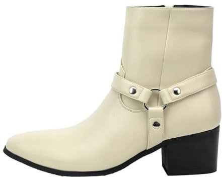 LVTFIYQX Stivali Chelsea Bianchi da Uomo con Punta Affusolata Stivali da Moto Resistenti E Traspiranti con Tacco Grosso Stivali in Pelle Impermeabili per L'autunno E l'inverno,Bianca,41 EU