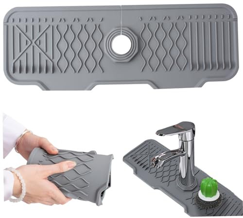 Jeorywoet Spülbecken Spritzschutz 17x 6,3 in Flexibler Silikonspüle Wasserhahnmatte Faltbare Hänge Wasserhahn Abflussmatte Spritzbrüche Absorption Matte für Küchenbad Arbeitsplatte Waschbecken Schutz