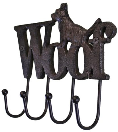 Rustic Cast Iron Dog Design Tail Wall Hooks 4 Hooks Decorative Animal Shaped Coat Rack for Entryway & Home Storage