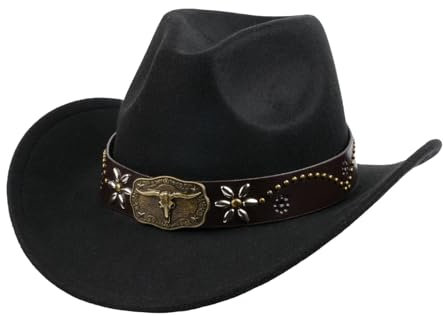 Tefrine Cowboy Hat for Women & Men, HatWestern Cowboy Fedora Felt Hat Wide Brim, Perfect for Cowboy Hat Costume and Outdoor Activities, Black