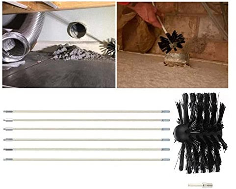 HANFEN Chimney Sweeping Kit Pellet Stove Adjustable Chimney Cleaning Brush Chimney Ducts 15 Sweeping Rods Pellet Stove Cleaning Kit Chimney Cleaning Tool(6 Rods,410mm)