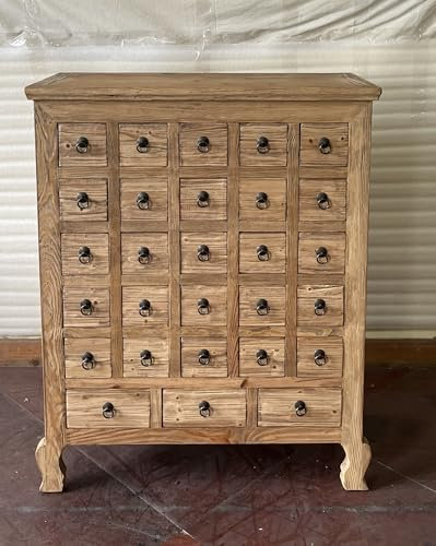Kunibert Antike Apothekerschrank Apothekerkommode Büroschrank Apotheke Schrank Sideboard Kommode Kommodenschrank Sideboardschrank mit 28 Schubladen Breite92xHöhe114cm Farbe Natur