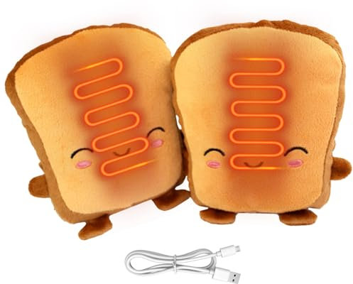 BEAHING USB Hand Warmers, 1 Pair Cute USB Heated Gloves Toast Style Heated Fingerless Hand Warmer Gloves USB Powered Heating Mittens for Winter
