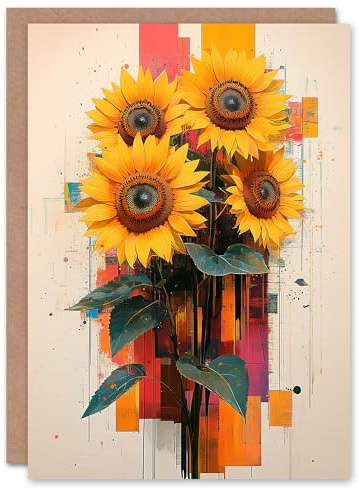 Artery8 Greeting Card Sunflower Bouquet Modern Floral Abstract Painting For Her Woman Birthday Card