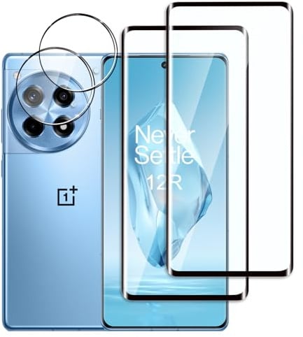 Jinshiweikai Lot de 4, 2 x Verre Trempé pour OnePlus 12R et 2 x Protection Ecran Caméra Arrière, 3D Incurvé Couverture,sans Bulles d'airDureté, 9H Glass,Compatible OnePlus 12R