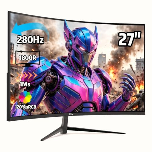 ZZA - 27-inch curved gaming monitor, up to 280Hz, Full HD 1920 x 1080, three narrow bezels, FreeSync Premium - Ultimate gaming experience (no speakers)