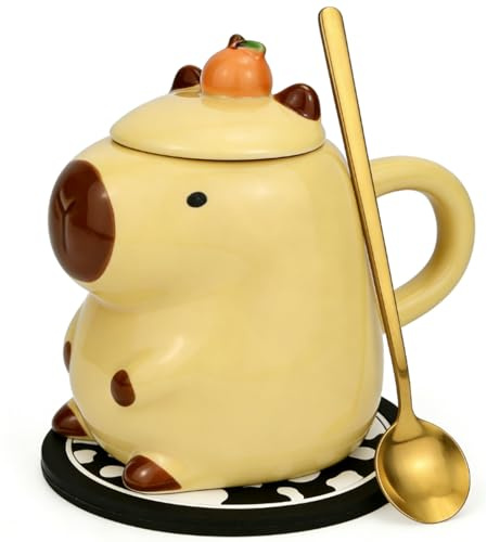 Disoza 450 ML Capybara Tasse Süße Tassen Teetasse mit Deckel Kaffee Becher Geburtstag Geschenk Kaffeetasse für Freundin Frauen