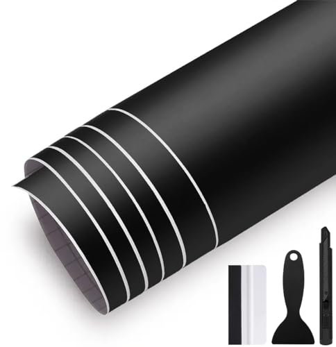 GRTHTATI 50cm x 150cm Matt Black Vinyl Wrap for Car Interior & Exterior Self Adhesive Bubble-Free Vinyl Film for Automotive, Motorcycle, Bike (Matt Black, 50cm x 150cm)