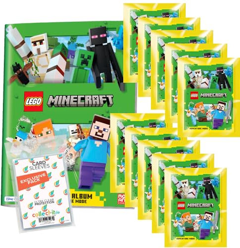 Bundle mit LEGO Minecraft Adventure Mode - Serie 1 - Sammelsticker - 1 Album + 10 Tüten + Exklusive Collect-it Hüllen