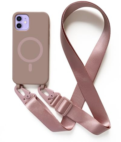 Leather Armor Handykette Hülle für iPhone 12 Mini(5.4) mit Band Halsband Lanyard (abnehmbar) Handyhülle, Verstellbarer Lanyard.Magnetisch Stoßfest Silikonhülle Wireless Charging kompatibel .-Rosa