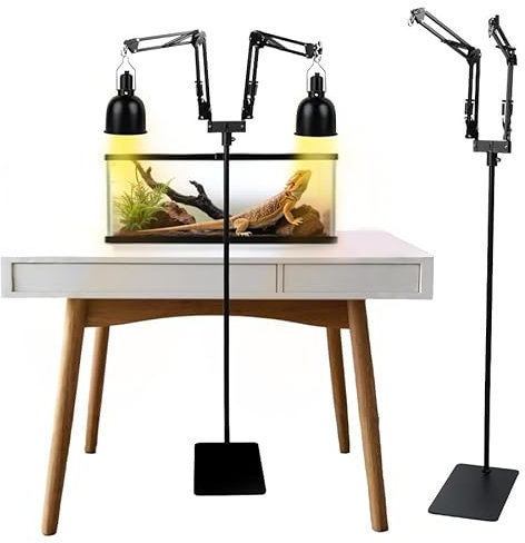 MENGBEI Supporto per lampada rettile, regolabile, rotazione a 360°, porta lampada rettile, con base, per terrario, per tartarughe, ragno (2 ganci) (2 ganci)