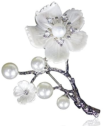 NTIYOU Broche Broche de Fleur en Perle Blanche, Coquille Naturelle, épingles à Boucle for écharpe, Bijoux de fête de Mariage, Accessoires de mariée Femme