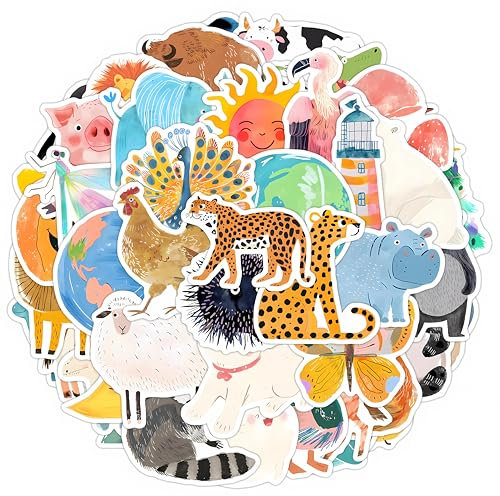 FloraVigo-Aufkleber für Kinder, 100 süße Tieraufkleber, wasserfeste Aufkleber, Wasserbecher, Skateboards, Handys, Notizbücher, wasserfeste Vinylaufkleber (Tier)