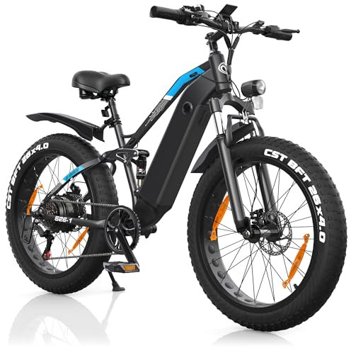 AOIHO E Bike, E Mountainbike Elektrofahrräder, E Bike Herren Damen mit 48V 16Ah/13Ah Akku Bis 100-120KM E-Bike mit 26x4 Zoll Fat Tire, Electric Bike 250W Motor Max. 25km/h, IP54 Wasserdicht MTB EBike