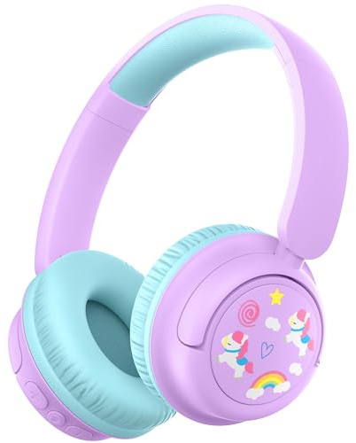 iClever BTH22 Kids Headphones Wireless, 60H Play Time, USB C Fast Charging, Bluetooth 5.4, AUX Cord,Safe Volume 74/85 dBA,Toddler Headphones for iPad/Tablet/Travel/School,Lilac