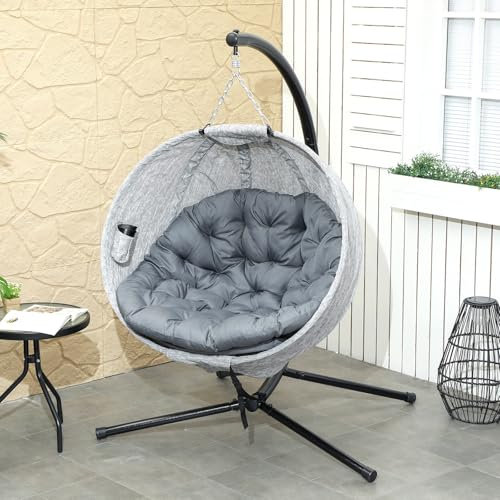 Billg Hängesessel mit Gestell, Gartenschaukel mit Kissen, Hängeschaukel für Indoor und Outdoor, Faltbar Ergonomisch, für Garten, Indoor & Outdoor, Einsitzer, Belastbar bis 120kg