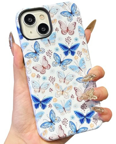 ECZOIL Compatible for iPhone 15 Case,Cute Aesthetic Trendy Butterfly Pattern,Shockproof Hybrid Hard Back Phone Cover for Women-Butterfly