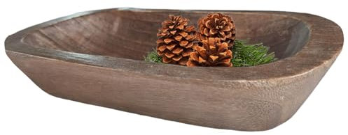 Pfjsseey Wood Bowls Decorative, 9.8x5.9x2 Inch Vintage Wooden Dough Bowl for Farmhouse, Restaurant, Cafe, Candle Centerpiece Decor Wood Bowls Decorative