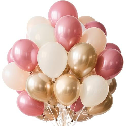 Palloncini bianchi rosa antico, 60 palloncini a elio da 12 pollici, per feste di compleanno, bianco al crepuscolo, marrone fumo, champagne metallizzato, palloncini retrò per feste in boho, matrimoni