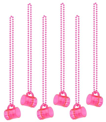 Bekecidi 6 Pcs Hen Party Mini Plastic Cups with Necklaces, Shot Glasses with Necklace on Beaded Reusable Cute Cups for Bachelorette Decorations Theme Party Supplies (Rose red)
