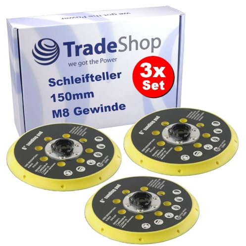 Trade-Shop Lot de 3 plateaux de ponçage 150 mm compatibles avec ponceuse excentrique Trade-Shop BO6030 BO6040, compatible avec Festool RO1 ET2 ES150 ETS150