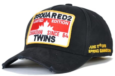 DSQUARED2S Twins Herren Baseballkappe, klassisch, Sport, Freizeit, Sommer, Stickerei, klassische Snapback-Mütze, Schwarz , Einheitsgröße