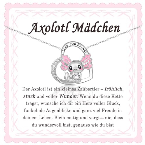 FAOMZQ Axolotl Geschenk Mädchen, Rosa Axolotl Halskette, Axolotl Kette für Tochter Schwester Enkelin Nichte, Axolotl Geschenke zum Geburtstag Weihnachten Schulanfang Einschulung Taufe Kommunion