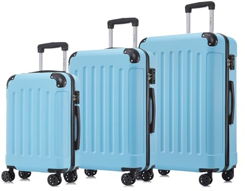 YONSLY Premium Reisekoffer TSA-Schloss,YKK-Reißverschluss Hartschalen-Koffer Trolley Kabinenkoffer Rollkoffer Suitcase Handgepäck 4 Rollen (Hellblau, M-L-XL-Set)