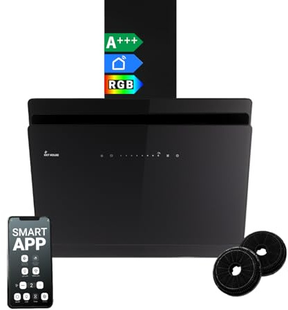 KKT KOLBE Cappa aspirante da parete inclinata 60cm aspirazione/ricircolo | vetro nero | funzione spegnimento ritardato | App Smart WiFi WLAN | comandi SensorTouch | illuminazione LED RGBW | SOLO6005SM