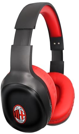 TECHMADE Ac Milan- Cuffie Senza Filo Cuffie Wireless Over-Ear, Cuffie Bluetooth Pieghevoli, Cuffie con Microfono Incorporato, HiFi Stereo, Micro SD Slot, FM Radio per iPhone/Android/Viaggio/PC