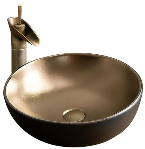 Moderne Keramik-Waschbecken mit Armatur und Abfluss, Luxus Gold Oval/Rechteck aufsatzwaschbecken für Badezimmer im Haus oder Hotel