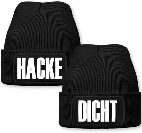 Prozente Momente Hacke Dicht – lustiges Wintermützen Set | Beanie für Herren, warm & elastisch, Strickmütze mit Patch & Druck, perfekt für Après-Ski, Weihnachtsmarkt & Fasching