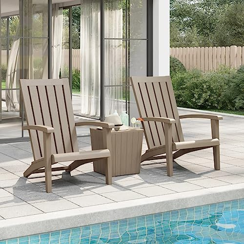 Runheo Adirondack-Gartenstühle 2er-Set Hellbraun, Polypropylen Holz-Optik, Bequeme Terrassenstühle, wetterfest für Balkon, Garten, Poolbereich, 150 kg Tragkraft