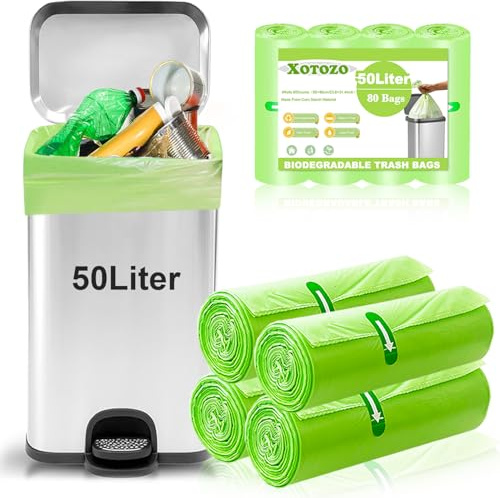 50L Biodegradable Bin Liners 80 Bags, 13Gallon/50 Litre Large Bin Bags