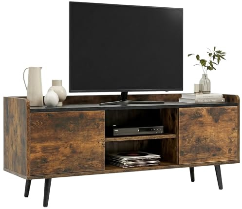 Blisswood TV Unit, 112cm TV Stand Cabinet for up to 43–50 Inch TVs Modern TV Cabinet with Shelves with Open Shelf & Wooden legs Cupboards & Storage for Living Room & Bedroom, Rustic + Black