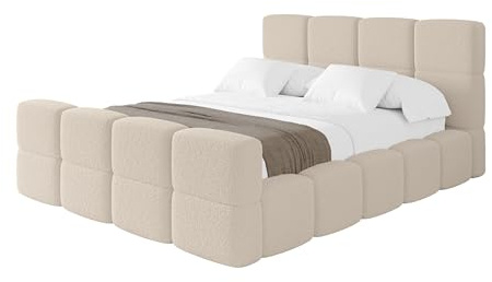 ALTDECOR Polsterbett mit Bettkasten und Lattenrost, Bett mit Matratze H3/H4, Kopfteil, Boxbett, Doppelbett mit Stauraum - NATA-Z 180x200 Dunkelbeige