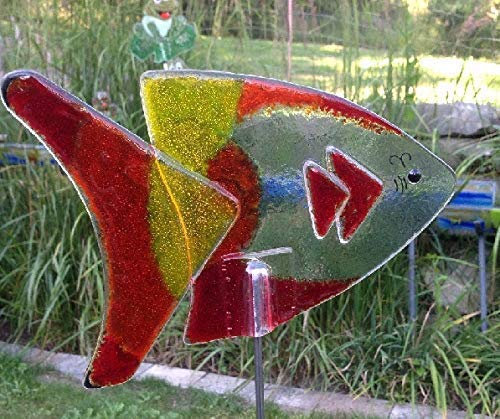 Glas Fisch Rot als Gartendeko Gartenstecker