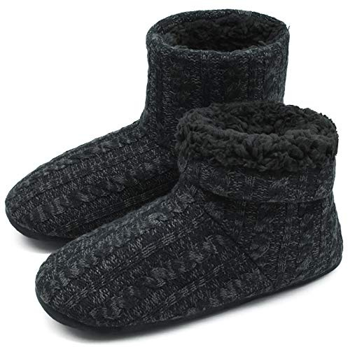 COFACE Herren Hüttenschuhe Lammfell Winter Hausschuhe Warme Plüsch Gefütterte Hausstiefel Männer Haussocken Filz Pantoffeln