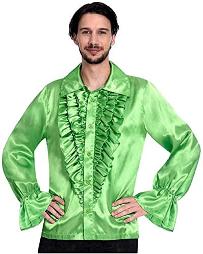 amscan-9907014 Camisa de discoteca de satén para hombre adulto, talla extra grande, sólido, color verde, XL (9907014)