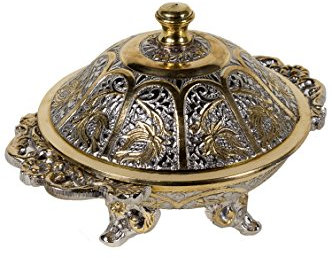 Orientalische Zuckerdosen Dosen Messing Silber & Gold Khasib 14cm | Marokkanische Minzdose Tee Kaffee Dose klein | indische Vintage Vorratsdose Gewürzdose rund | Orientalische Dekoration auf dem Tisch