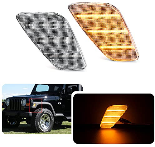 njssjd LED-Blinker für Jeep Wrangler TJ 1997-2006 Bernsteingelbe Lampen-Seitenmarkierungsleuchten-Repeater mit klarer Linse