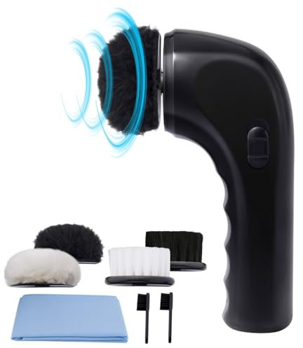 Sansent Electric Shoe Shine Kit, Portable Leather Care Kit for Shoes, Bags, Including Brush Head, Small Brush, USB Charging Cable, Black, Soft Material, Synthetic Bristles