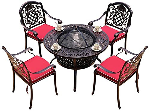 Spacmirrors Feuerstelle für den Außenbereich, Garten, Holz, brennende Feuerstelle, Grilltisch, Terrasse, Rasen, Garten, Tisch und Stuhl, 106 cm