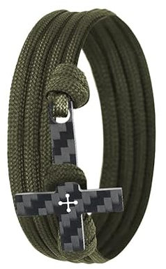 Lion & Son Kohlenstoff-Armband mit echtem Carbon-Kreuz-Anhänger Cross Wickelarmband (MILITARY)