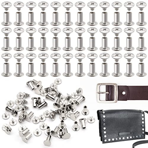 100 Paar Chicago Schrauben M5 x 10 mm Edelstahl Buchschrauben Runde Kreuzkopf Binding Schrauben Rivet Chicago Button für DIY Lederdekoration Buchbinderei