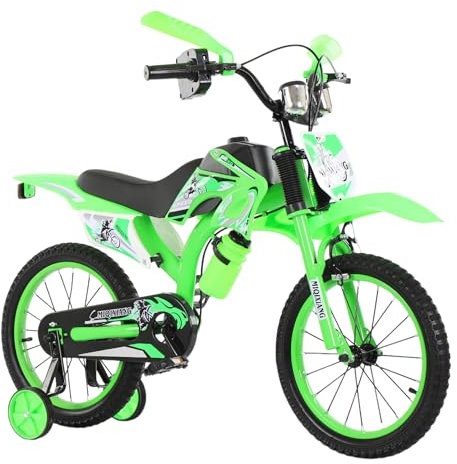 Touch of Venetian Jungen Motorcross Fahrrad mit Stabilisatoren Schwarz Rot Grün Blau Motorrad Räder Kinder Fahrrad für Alter 2-9 Jahre alt Motorrad Sound Motorcross (Grün, 12 Zoll)