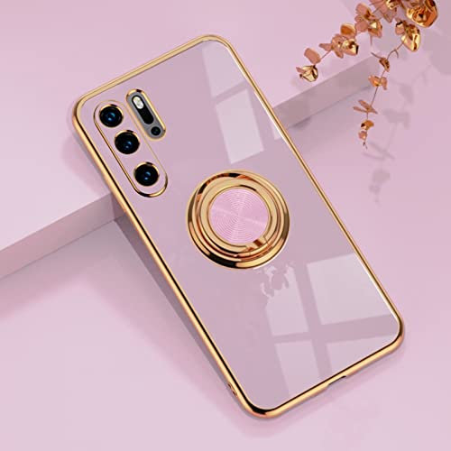 Jeelar ESONG Handyhülle für Huawei P30 Pro,Ultra Dünn Stoßfest TPU Galvanisierrahmen Schutzhülle mit Magnetisch Ring Ständer,Stilvoll Spiegel Shiny Case Cover für Damen-Violett